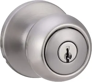 Exterior Door Knob with Lock – Coastal Style, Satin Nickel