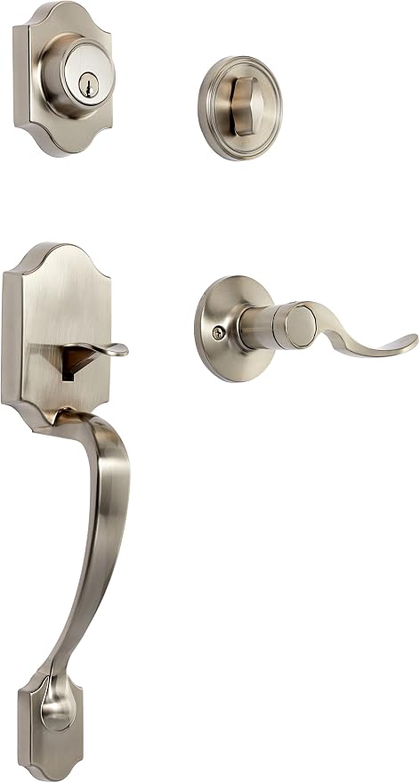 Front Door Lock Set with Shelby Lever – Satin Nickel