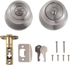 Exterior Door Knob with Lock – Coastal Style, Satin Nickel